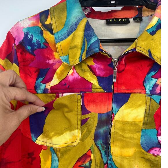 ELCC Floral Zip Womens Jacket Sz M Bold Y2K Artcore Indie Funky Dopamine Retro - Picture 3 of 11